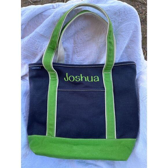 LANDS' END Boat And Tote Shoulder Straps Navy Green Monogram JOSHUA - Picture 1 of 7